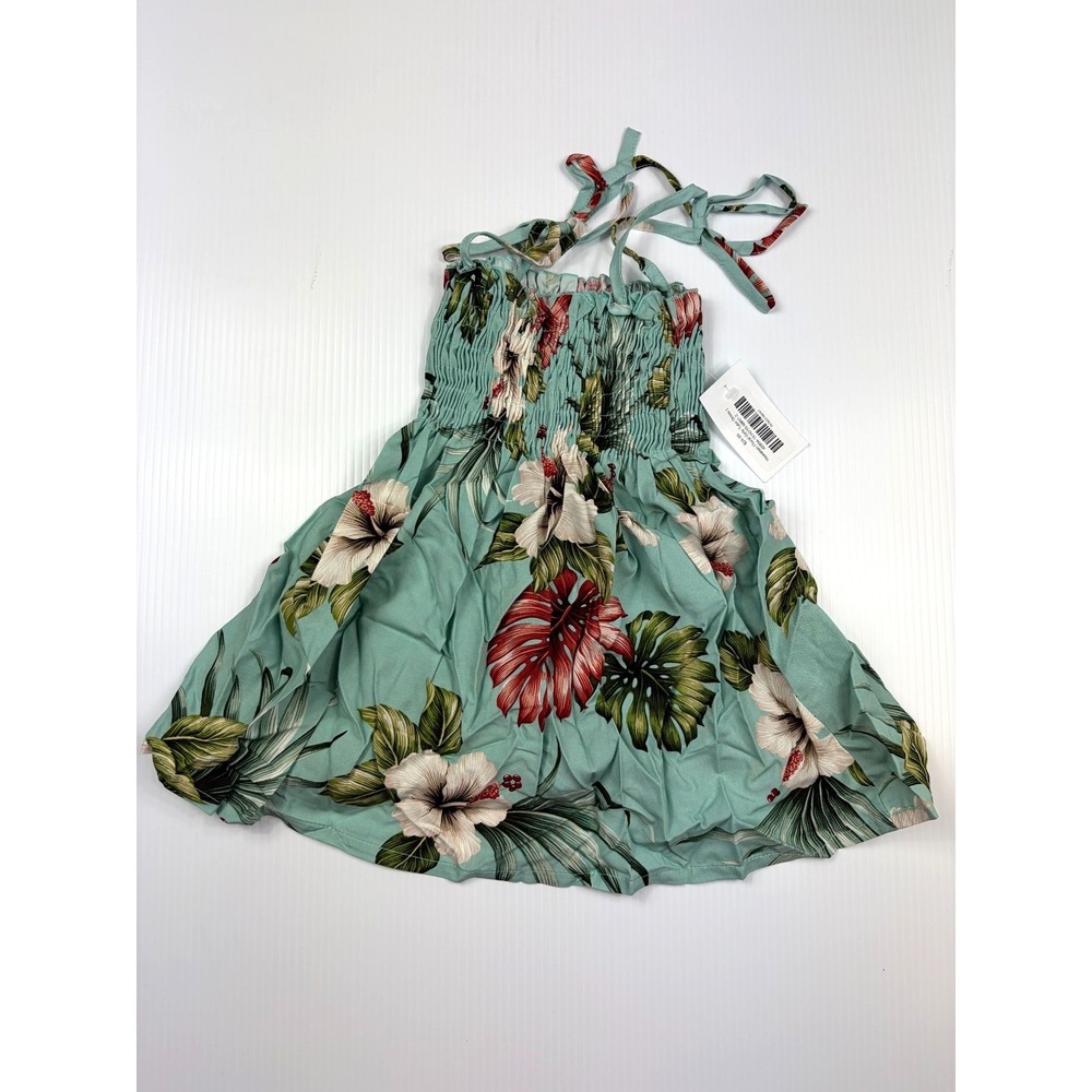 Paradise Bay Girls Sz 2 Tube Dress Mint Hibiscus Floral Smocked Tropical Hawaii